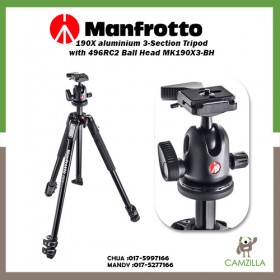 Manfrotto 190X aluminium 3-Section Tripod with 496RC2 Ball Head MK190X3-BH